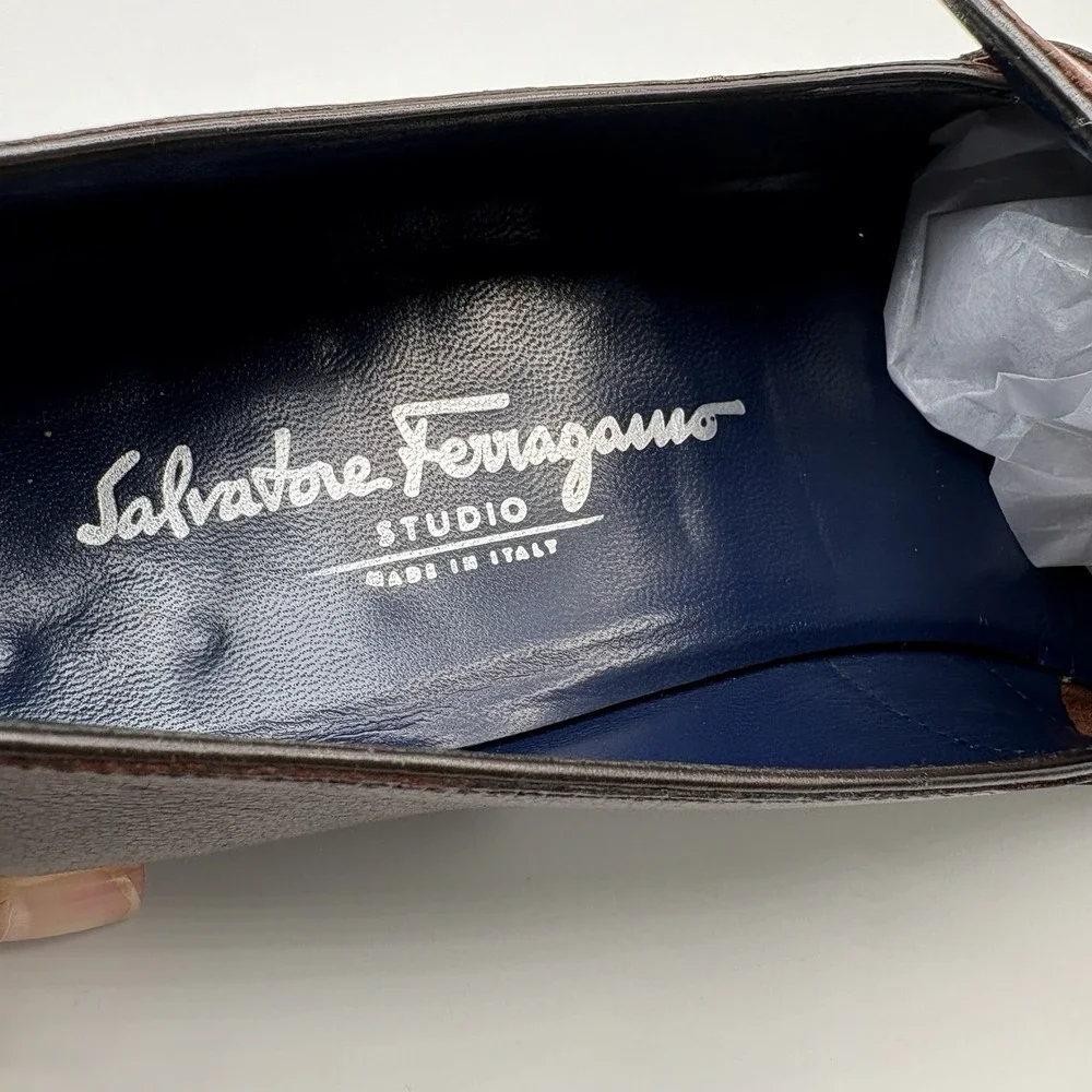 SALVATORE FERRAGAMO Studio Penny Loafer Mens Size 8.5 D Brown Leather Shoe Italy